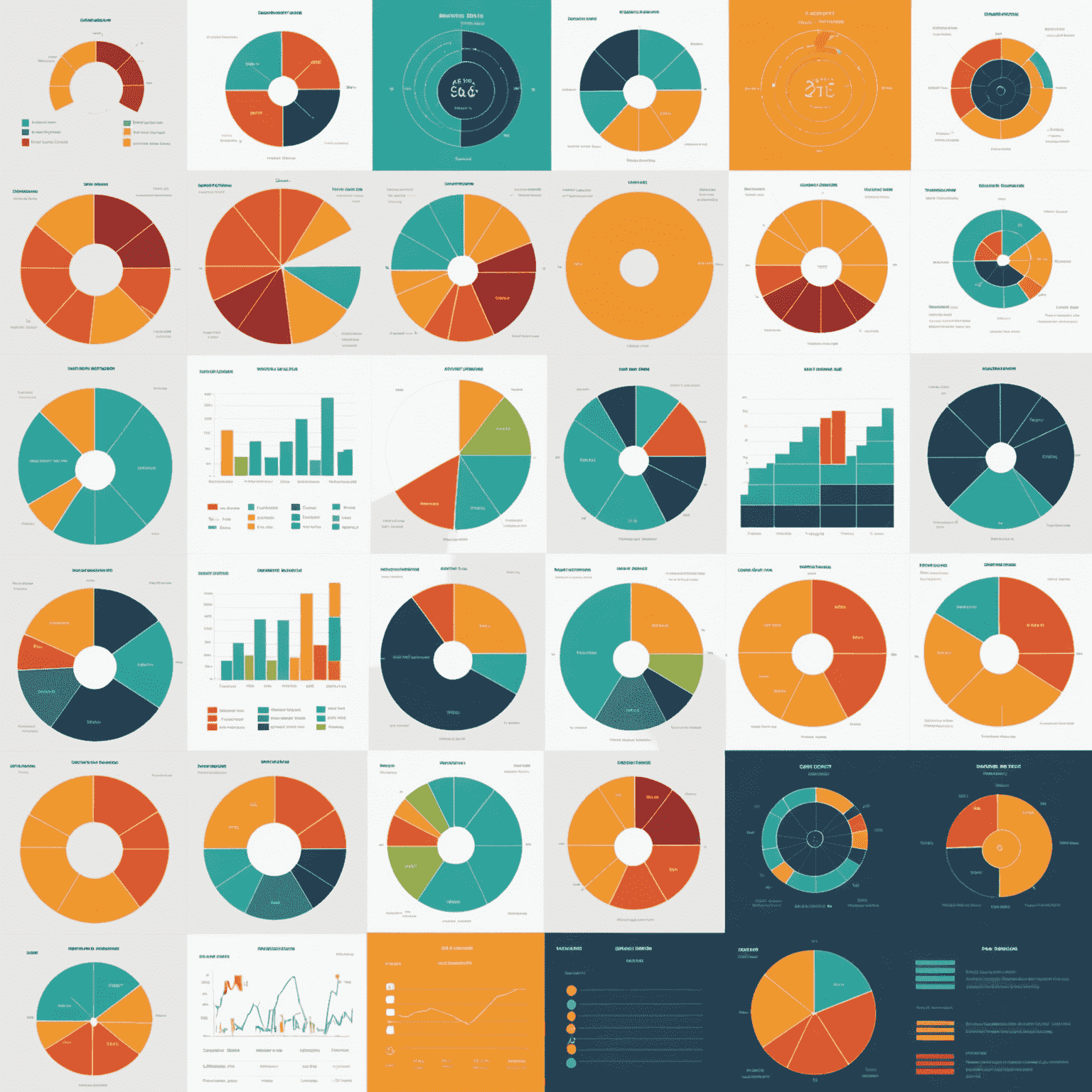 A collage of various data visualization methods including pie charts, bar graphs, and heat maps, all styled in the ApiaryAnalytics color scheme